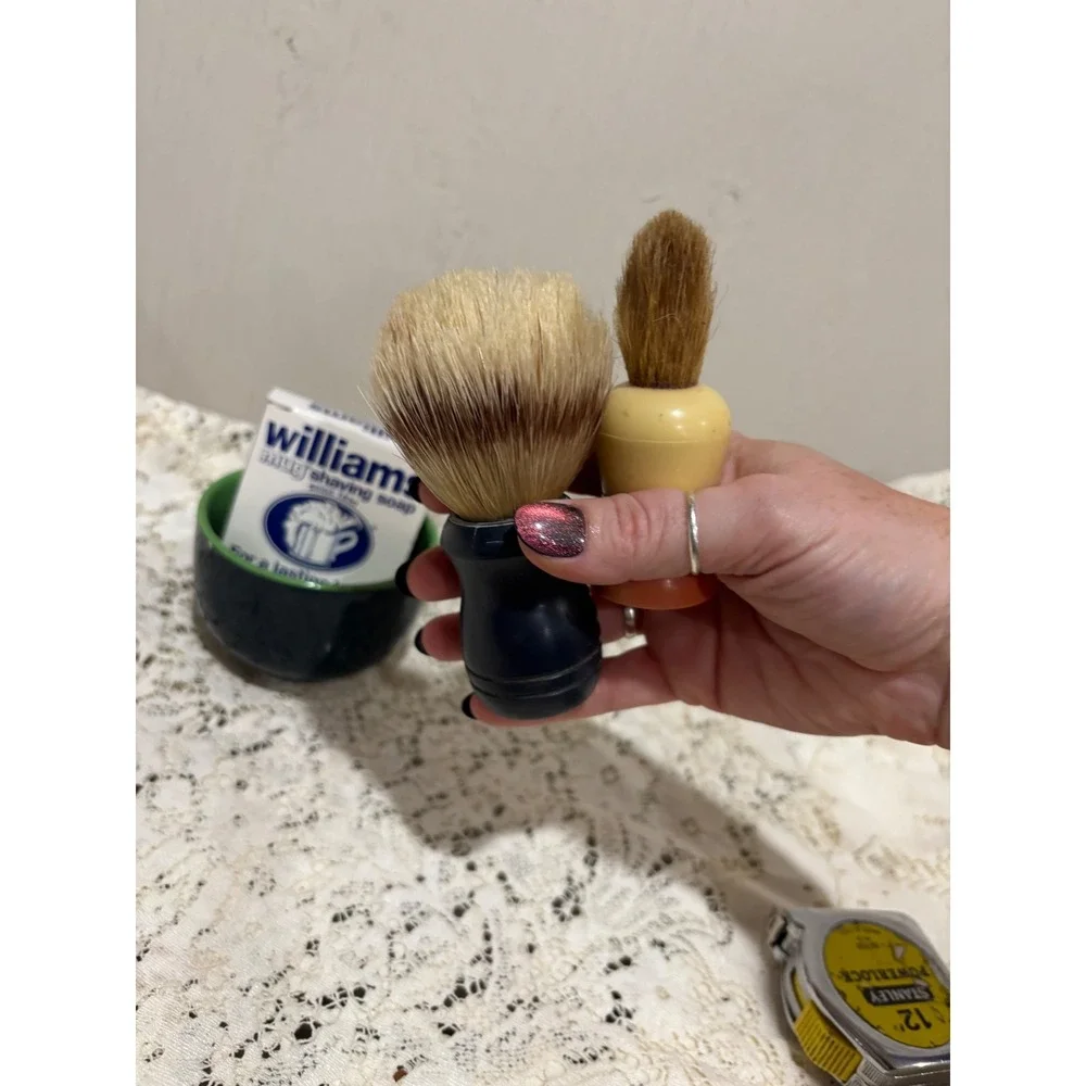 Vintage Shaving Set Williams Mug Soap Liquid Logic Bowl 2 Shaving Brushes